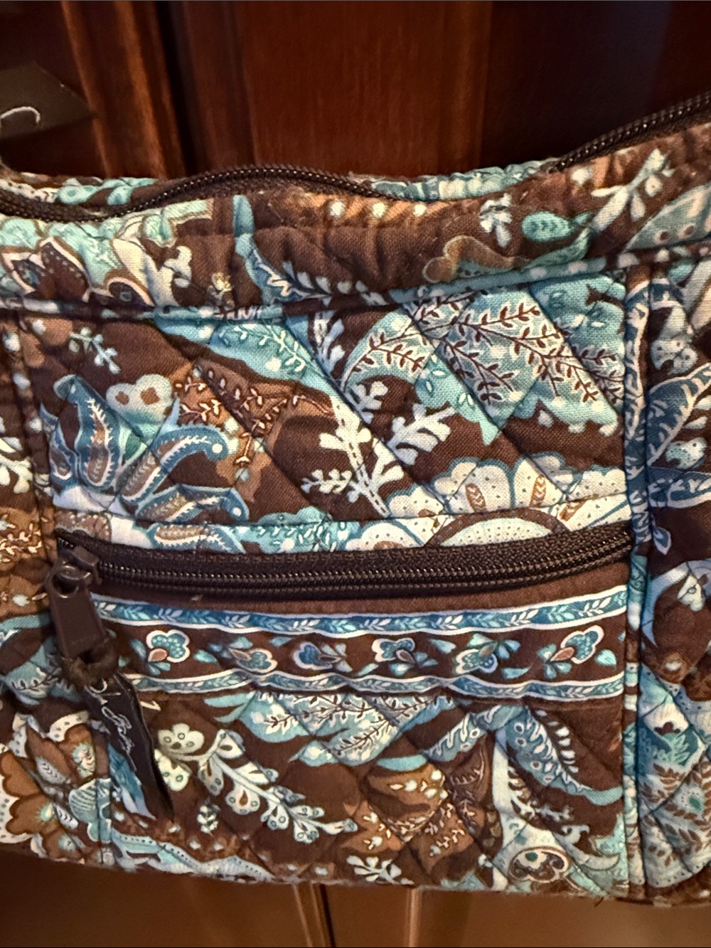 Vera Bradley Brown and Teal Quilted Shoulder Bag "Java Blue" - Picture 4 of 6